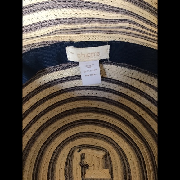 CHICO’s Glamorous Straw-Like Floppy Striped Vacation Sun Hat - Picture 5 of 10